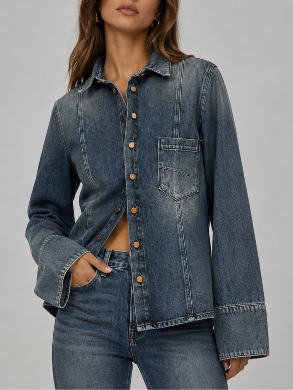 3x1 Women's Indigo Denim Shirt Jacket - Blue